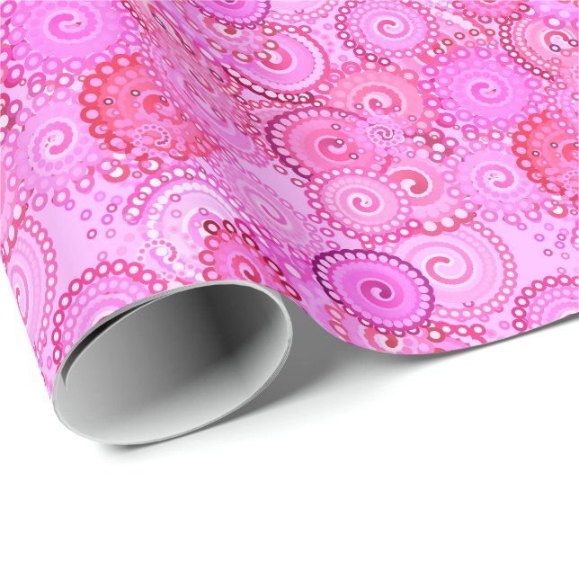 Papel De Presente Padrão de espiral fractal, rosa e fúcsia (Ponta do rolo)