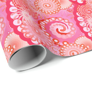 Papel De Presente Padrão de espiral frontal, rosa, fúcsia, coral