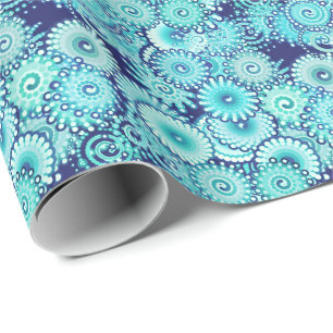 Papel De Presente Padrão de espiral frontal, tons de azul denim