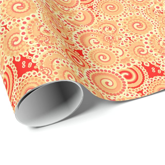 Papel De Presente Padrão de espiral frontal, tons de laranja coral (Ponta do rolo)