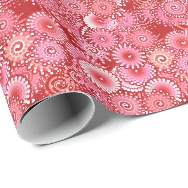 Papel De Presente Padrão de espiral frontal, tons de vermelho profun (Ponta do rolo)