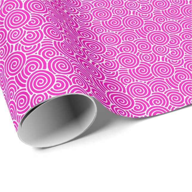 Papel De Presente Padrão de espiral japonês - fuchsia rosa e branco (Ponta do rolo)
