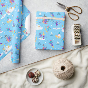 Papel De Presente Padrão de esportes de inverno Patinação Esqui Snow