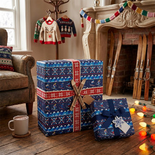 Papel De Presente Padrão de Esqui de Natal Feio de Férias