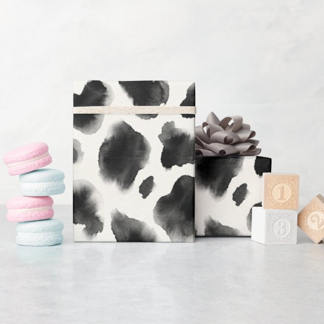Papel De Presente Padrão de Estampa de Vaca Preto e Branco (Chá de bebê)