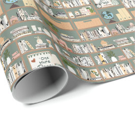 Papel De Presente Padrão de Estante de Livros da Biblioteca Verde Sa