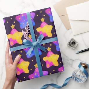Papel De Presente Padrão de estrela brilhante nas cores da galáxia