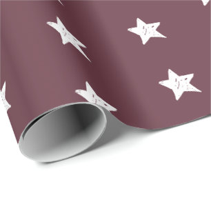 Papel De Presente Padrão de Estrela Burgundy e Branco