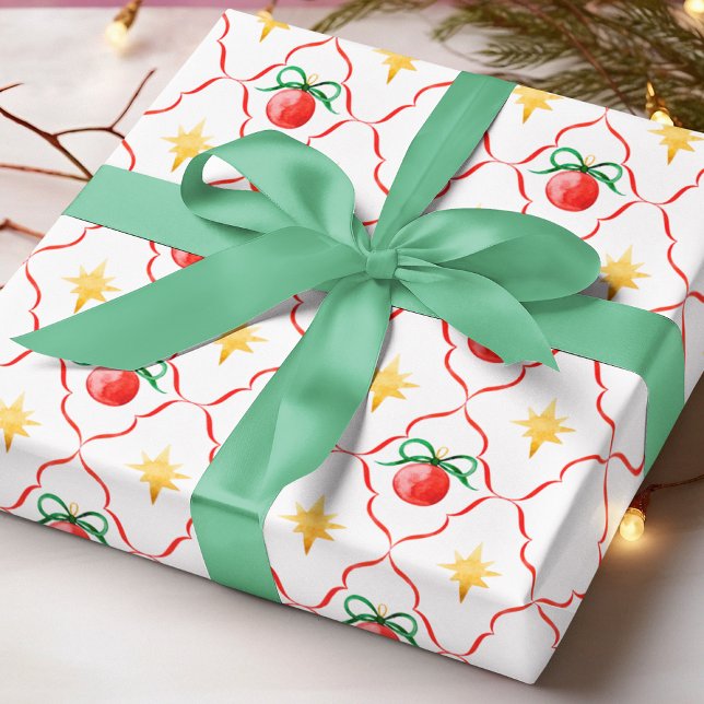 Papel De Presente Padrão de Estrela de Enfeite de Natal Moderno Coqu (Criador carregado)
