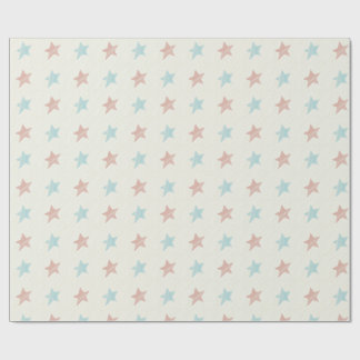 Papel De Presente Padrão de Estrela Desbotada Vermelho Azul