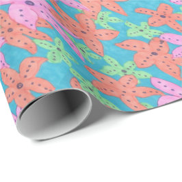 Papel De Presente Padrão de Estrela-do-Mar Tropical
