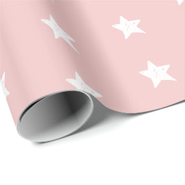 Papel De Presente Padrão de Estrela Rosa e Branco