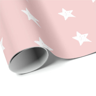 Papel De Presente Padrão de Estrela Rosa e Branco