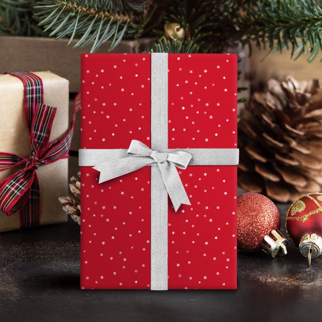 Papel De Presente Padrão de estrela simples vermelho Natal (Simple star pattern red Christmas Wrapping Paper)