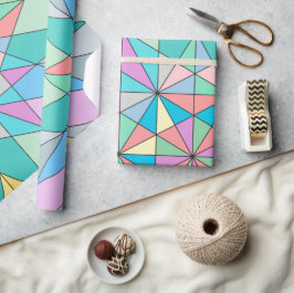 Papel De Presente Padrão de Estrela Triangular Mosaico Pastel Retro