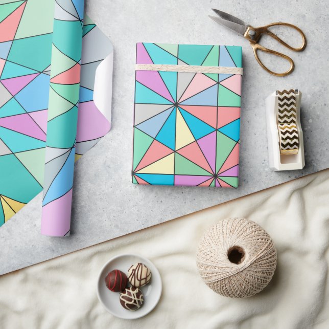 Papel De Presente Padrão de Estrela Triangular Mosaico Pastel Retro  (Artesanato)