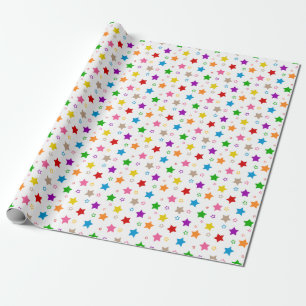Papel De Presente Padrão de Estrelas Coloridas em Branco