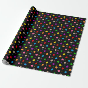 Papel De Presente Padrão de Estrelas Coloridas em Preto