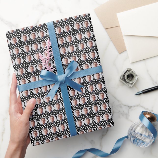 Papel De Presente Padrão de Estrelas com Rostos Personalizados (Presentear)
