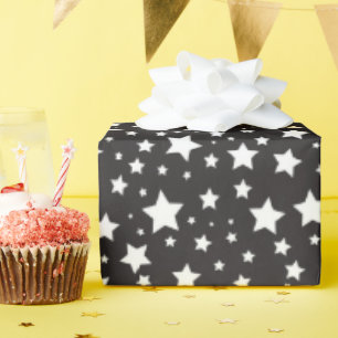 Papel De Presente Padrão de estrelas cósmicas brancas e pretas