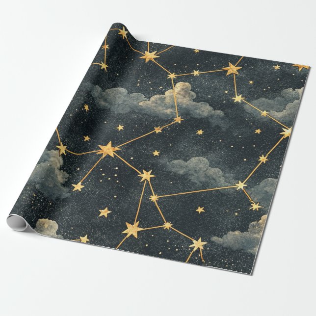 Papel De Presente Padrão de Estrelas da Constelação Celeste (1) (Desenrolado)