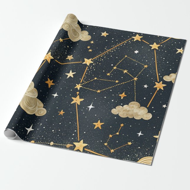 Papel De Presente Padrão de Estrelas da Constelação Celeste (2) (Desenrolado)