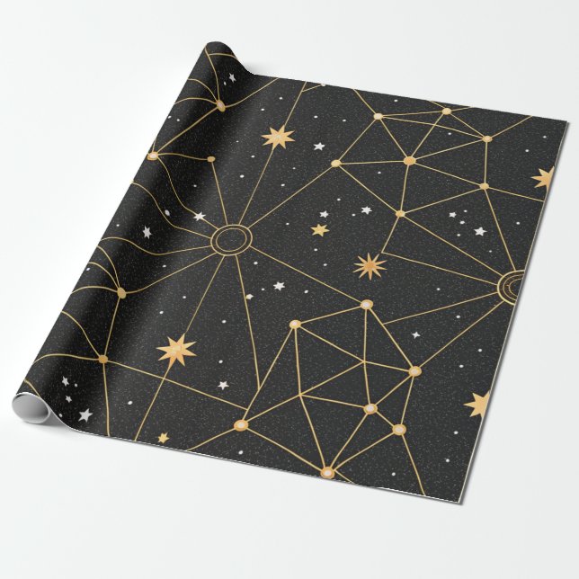 Papel De Presente Padrão de Estrelas da Constelação Celeste (3) (Desenrolado)