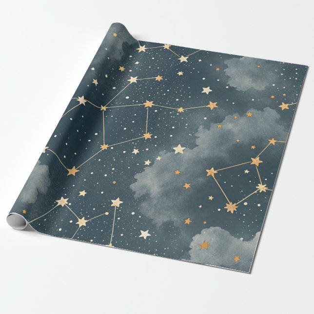 Papel De Presente Padrão de Estrelas da Constelação Celestial (4) (Desenrolado)