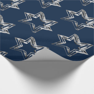 Papel De Presente Padrão de estrelas de aparência azul e prateada 