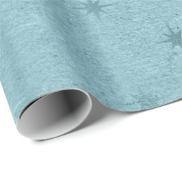 Papel De Presente Padrão de estrelas de Natal azul metálico Elegante