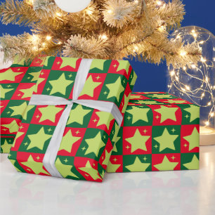 Papel De Presente Padrão de Estrelas de Natal Retroativas da Vintage