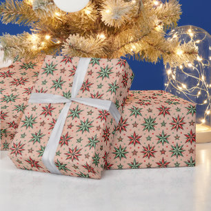 Papel De Presente Padrão de Estrelas de Natal Rosa-Rosa Vintage