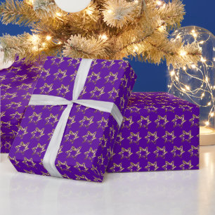 Papel De Presente Padrão de Estrelas de Ouro Falso Elegante Natal Ro