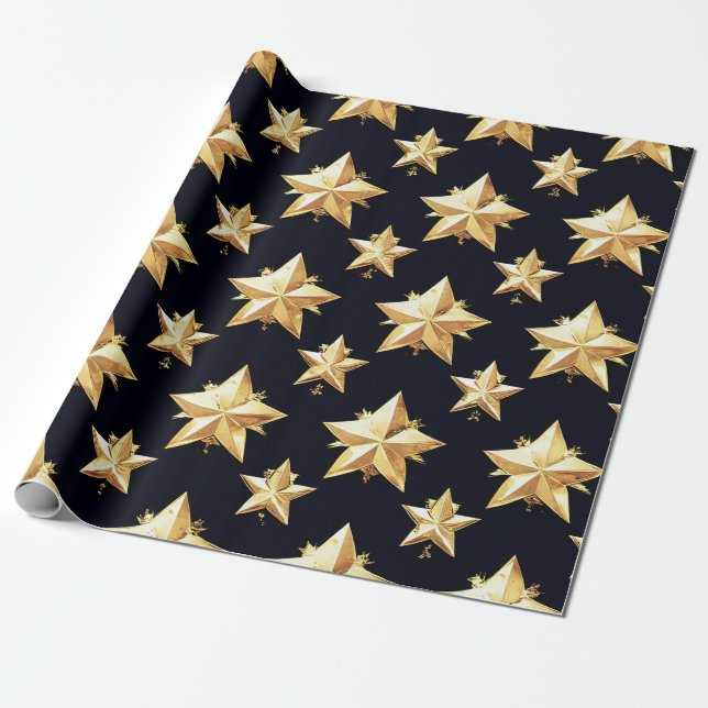 Papel De Presente padrão de estrelas douradas (Desenrolado)