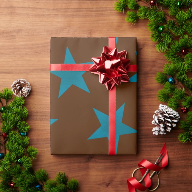 Papel De Presente Padrão de Estrelas Douradas 16 (Presente de Natal)