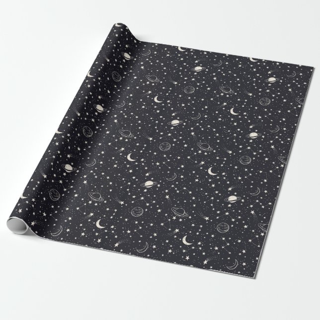 Papel De Presente Padrão de estrelas e planetas (Desenrolado)