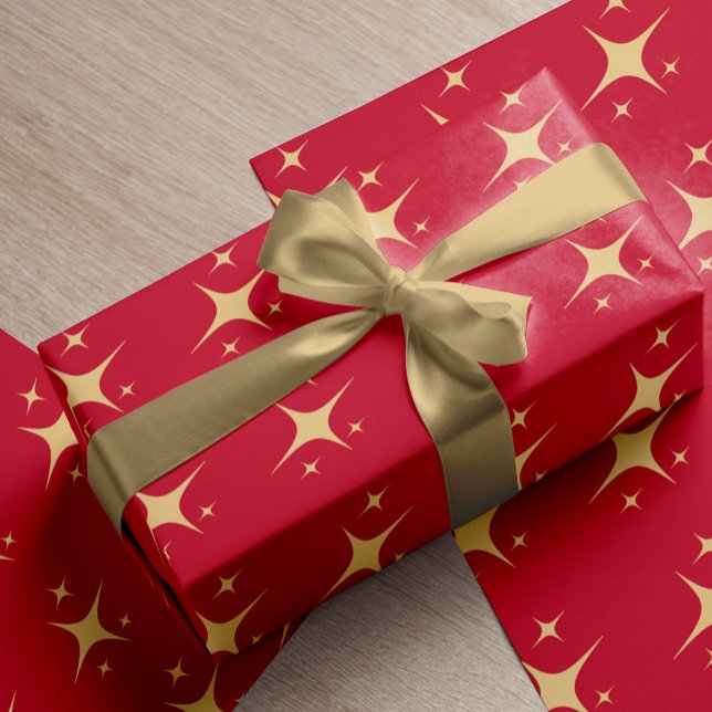 Papel De Presente Padrão de estrelas elegantes de ouro vermelho Nata (Criador carregado)
