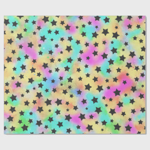 Papel De Presente Padrão de Estrelas em Cores dos Anos 80