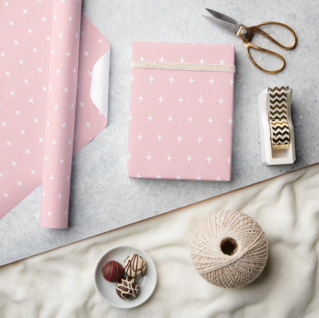 Papel De Presente Padrão de Estrelas Espaciais em Rosa (Artesanato)