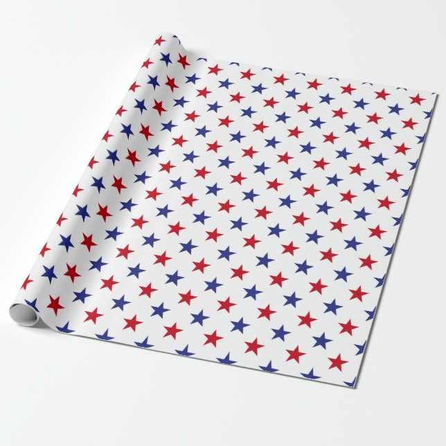 Papel De Presente Padrão de estrelas nos EUA vermelho, branco e azul (Desenrolado)