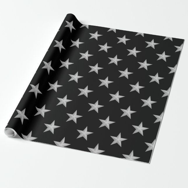 Papel De Presente Padrão de Estrelas Prateadas (Desenrolado)