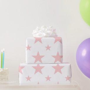 Papel De Presente Padrão de Estrelas Rosa Pastel Celestial Feminino 