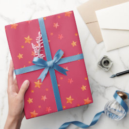 Papel De Presente Padrão de Estrelas Simples Cute Glam Vermelho Bril
