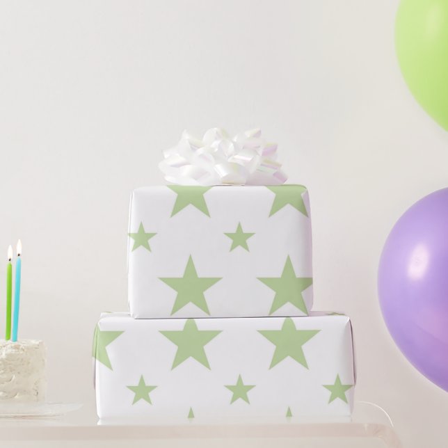 Papel De Presente Padrão de Estrelas Verdes Pastel Celestial Feminin (Presentes para festas)