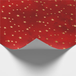 Papel De Presente Padrão de Estrelas Vermelhas/Douradas de Natal