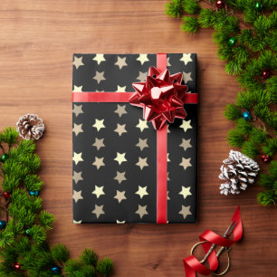 Papel De Presente Padrão de Estrelo da Vintagem em Branco Preto e Es