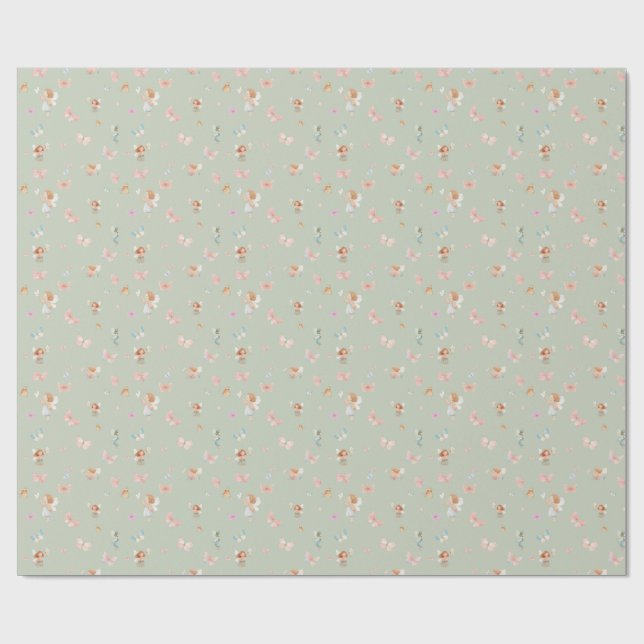 Papel De Presente Padrão de Fada Pastel com Design de Borboleta Fofo (Aberto)