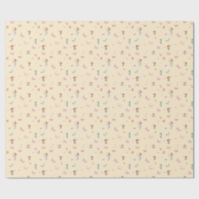 Papel De Presente Padrão de Fada Pastel Design de Berçário Borboleta (Aberto)