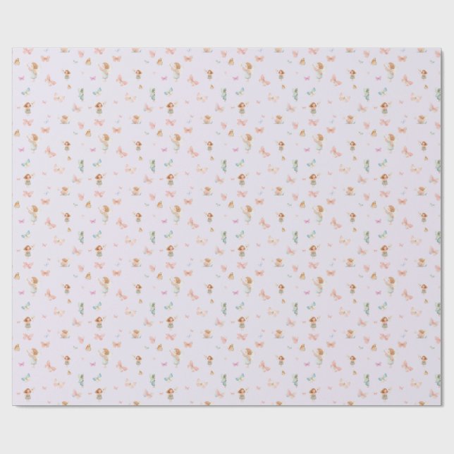 Papel De Presente Padrão de Fada Pastel Design de Borboleta Fofo par (Aberto)