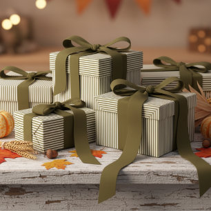 Papel De Presente Padrão de Faixa Verde-Azeitona e Branco